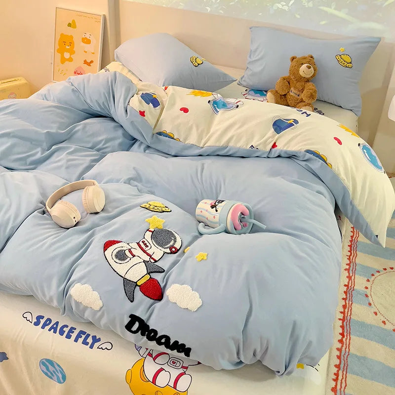 Afralia™ Cloud Cotton Cartoon Bedding Set - Soft, Skin-Friendly, All Seasons