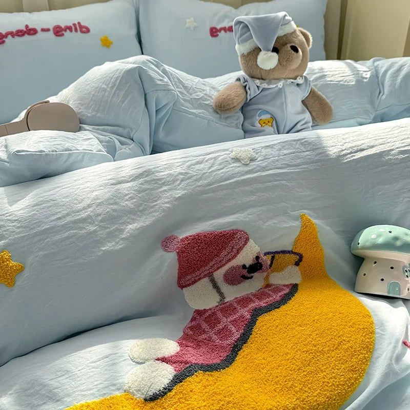 Afralia™ Cartoon Embroidery Bed Sets - Super Soft & Cute Bedding Set for Kids & Adults