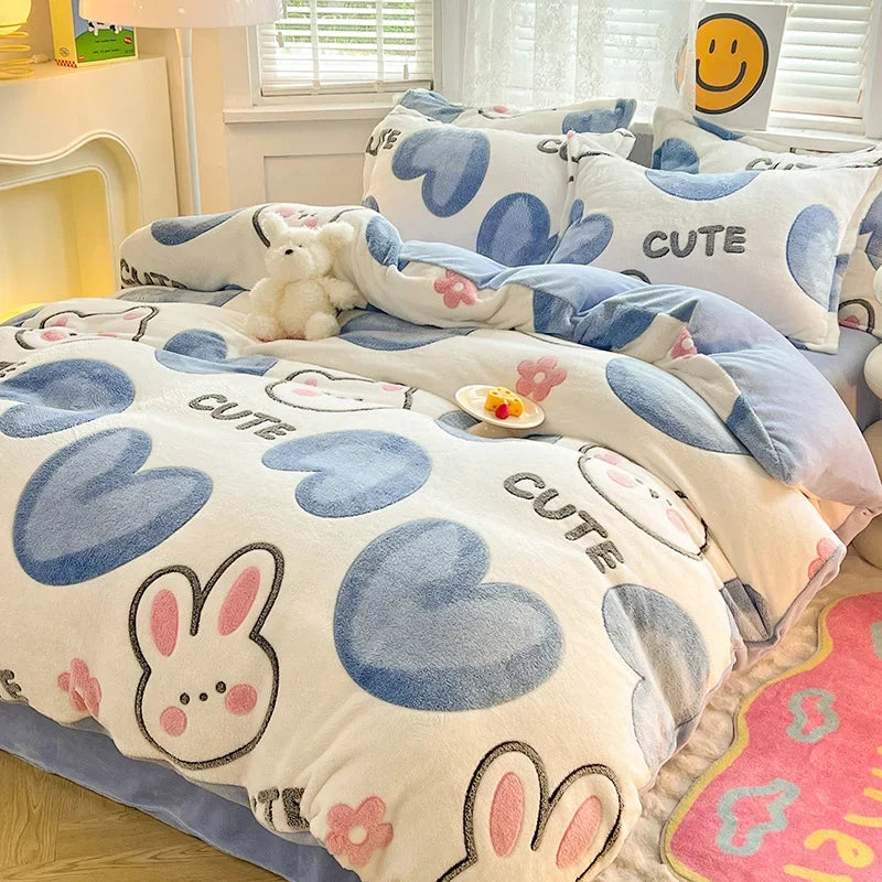 Afralia™ Winter Warm Heart Print Duvet Cover Set for Double Bed - 3 Piece