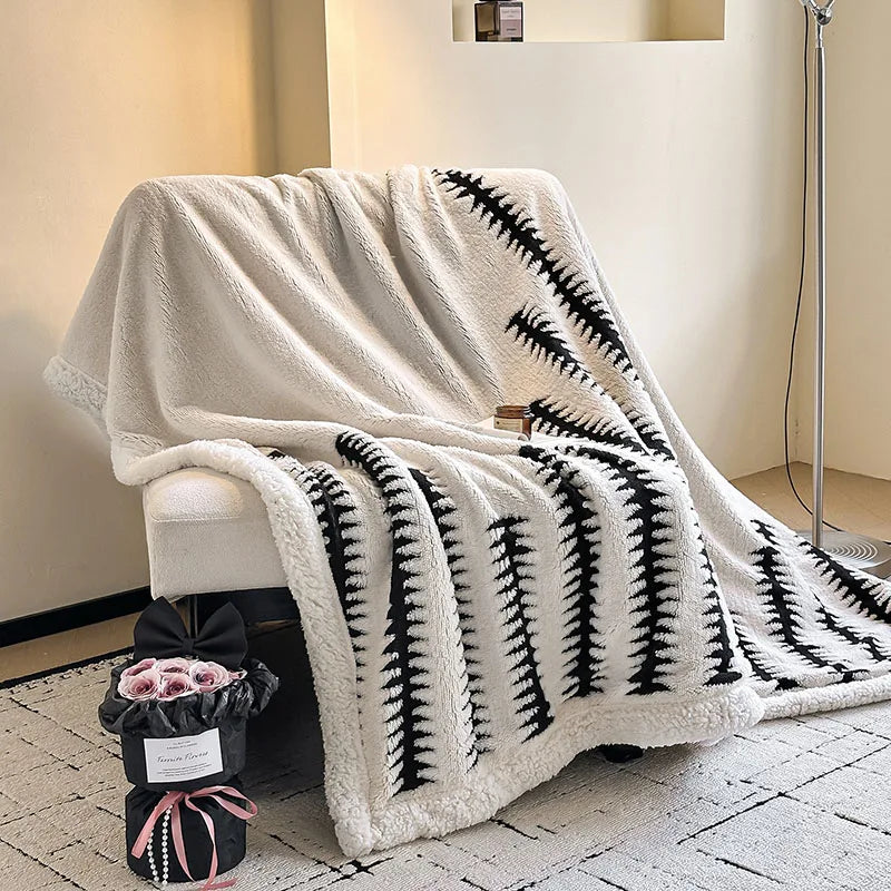 Afralia™ Double-Layer Jacquard Lamb Wool Blanket - Cozy Sofa Throw for Winter Home Comfort