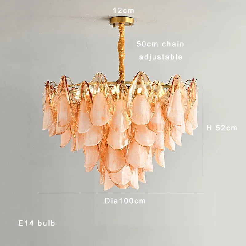 Afralia™ Pink Glass Petal Chandelier: Modern Luxury Ceiling Pendant Light