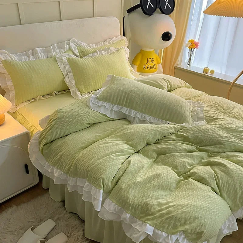Afralia™ Double-Layer Lace Bubble Cotton Bedding Set - Soft Skin-Friendly Bed Linens