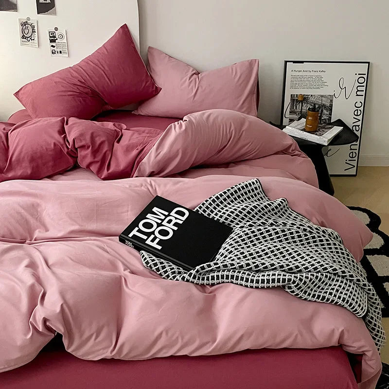 Afralia™ Solid 4-Piece Washed Cotton Bedding Set: Breathable & Cozy for Any Season