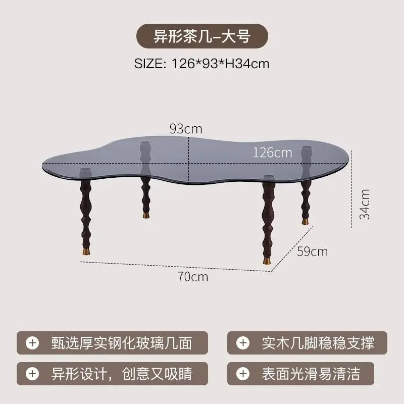 Afralia™ Peanut-Shaped Coffee Table with Solid Wood Legs