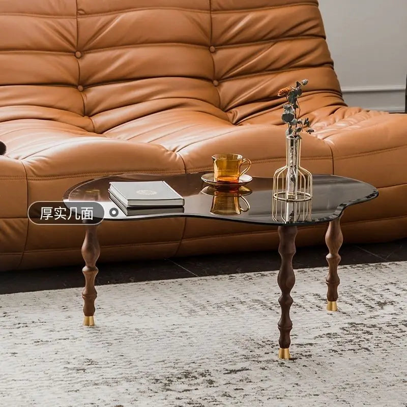 Afralia™ 80*40cm Solid Wood Peanut-Shaped Coffee Table for Living Room