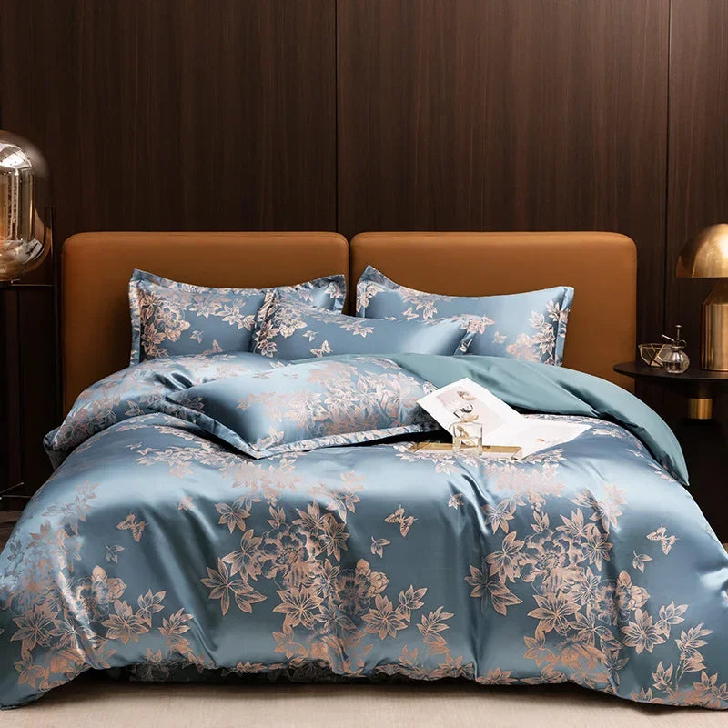 Afralia™ Satin Jacquard Bedding Set: Fitted Sheet, Duvet Cover, 2 Pillowcases - Queen King