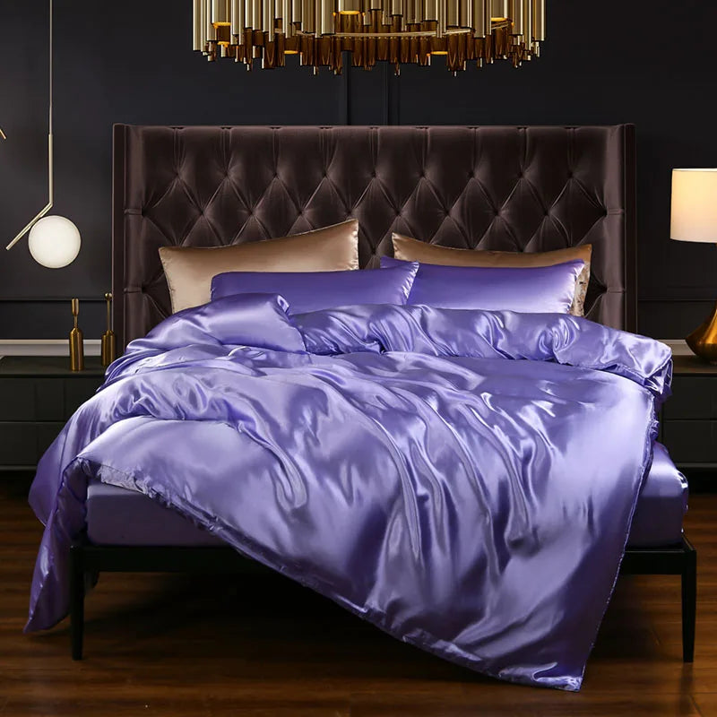 Afralia™ Satin Faux Silk Duvet Cover Set - Luxurious European Style Bedding