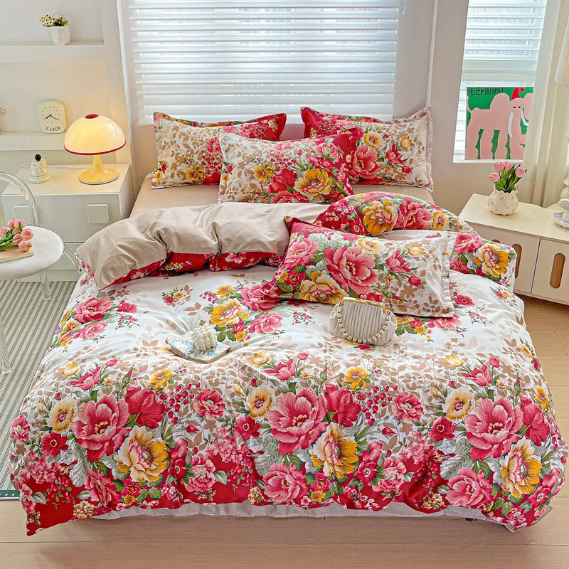 Afralia™ Cozy Cotton Bedding Set for Double Bed, Autumn Winter Duvet Cover Kit