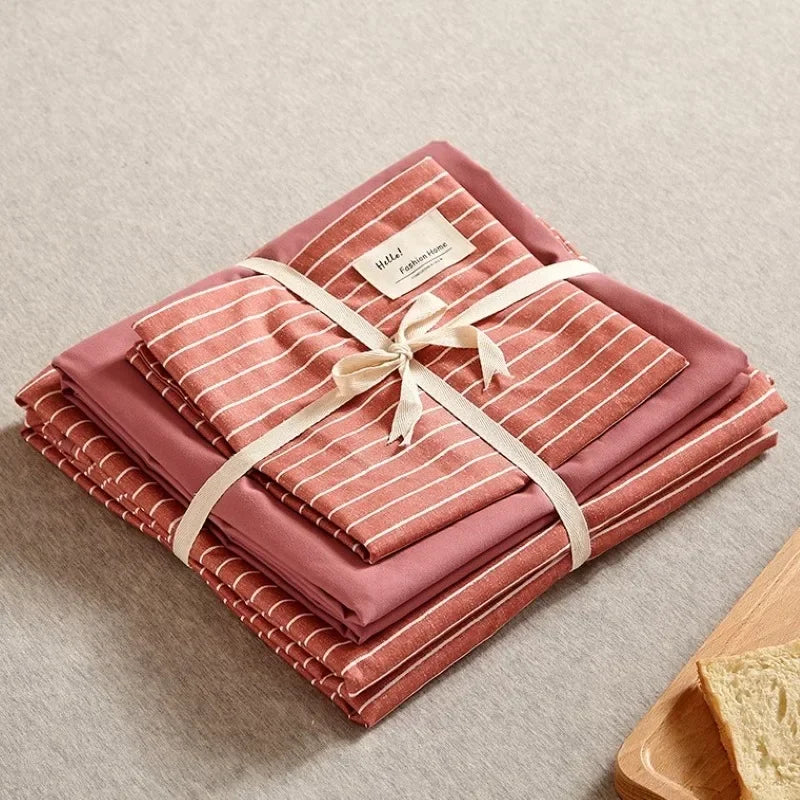 Afralia™ Japanese Grid Print Bed Set in Washed Cotton for Summer Comfort