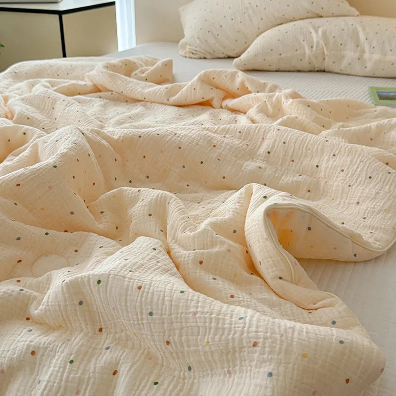 Afralia™ Colorful Polka Dot Floral Thin Quilt Set with Pillowcases