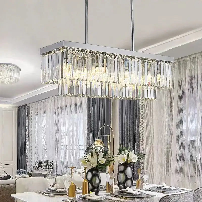 Afralia™ Silver Crystal Chandelier: Modern Luxury LED Pendant for Dining Room & Kitchen Island