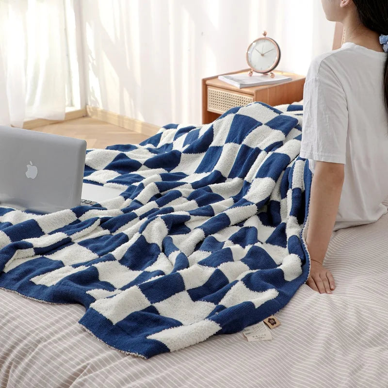 Afralia™ Nordic Velvet Checkerboard Blanket for Office Sofa & Napping