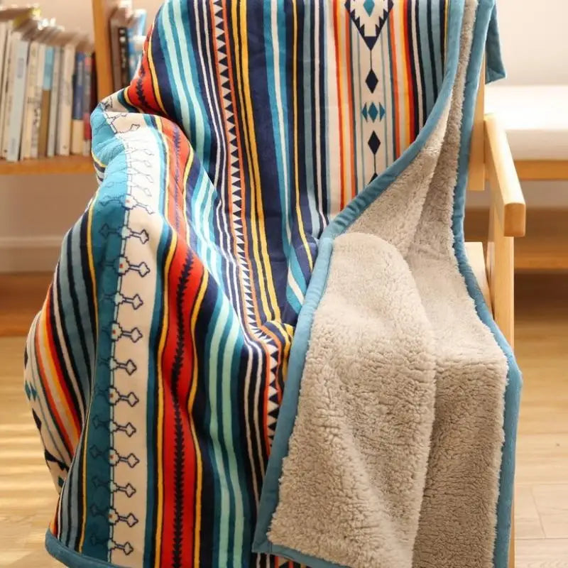 Afralia™ Bohemian Winter Blanket, Double-Layer Coral Fleece, Thick & Warm for Sofa Nap