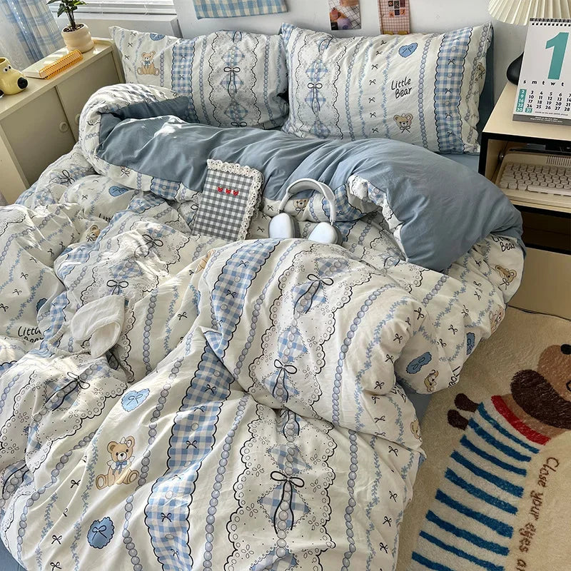 Afralia™ Cartoon Pattern Printed Cotton Bedding Set with Pillowcase