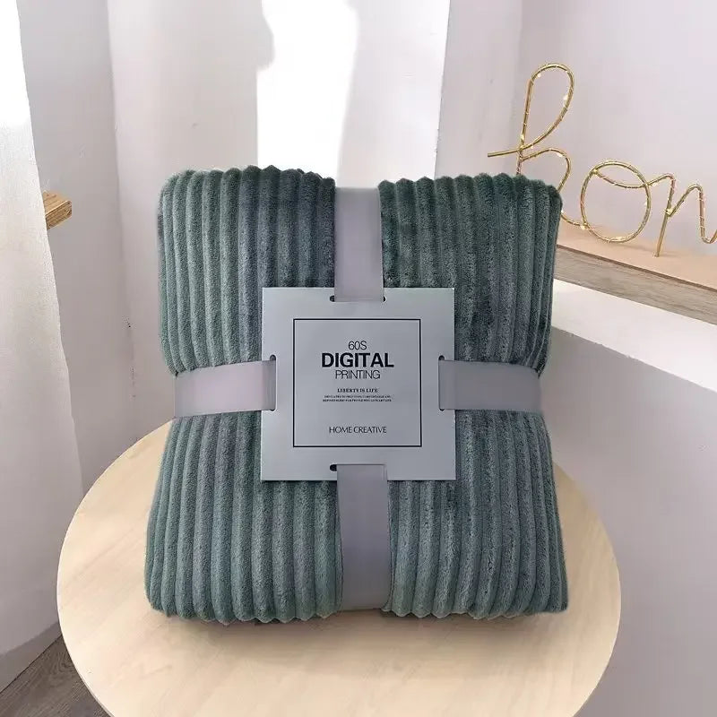 Afralia™ Cozy Striped Flannel Fleece Blanket for Winter - Bedroom Living Room Throw