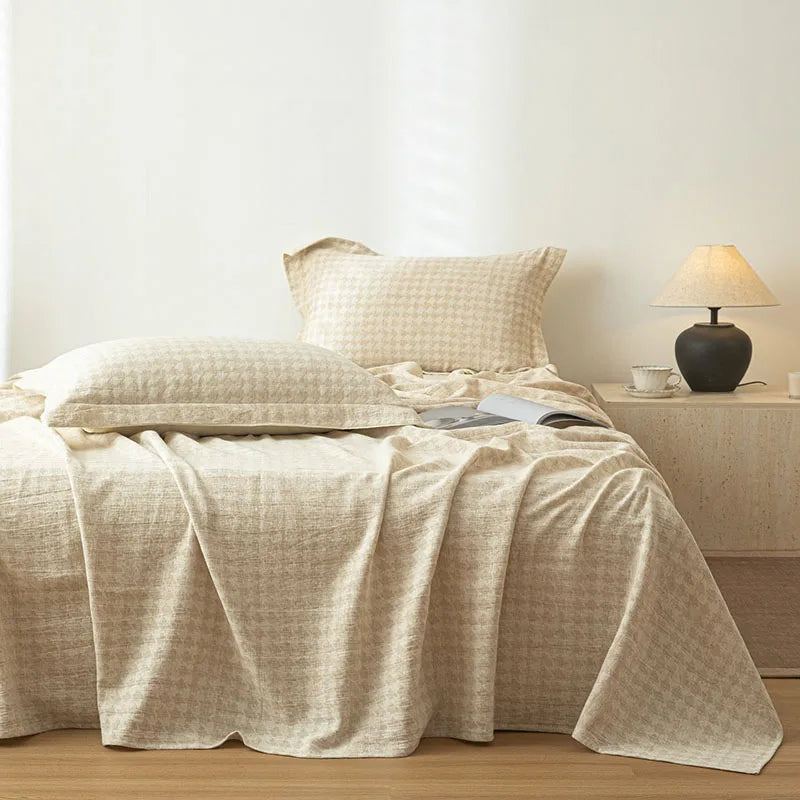Afralia™ Super Soft Cotton Linen Jacquard Bed Sheet, Cozy Flat Bed Cover for All Seasons