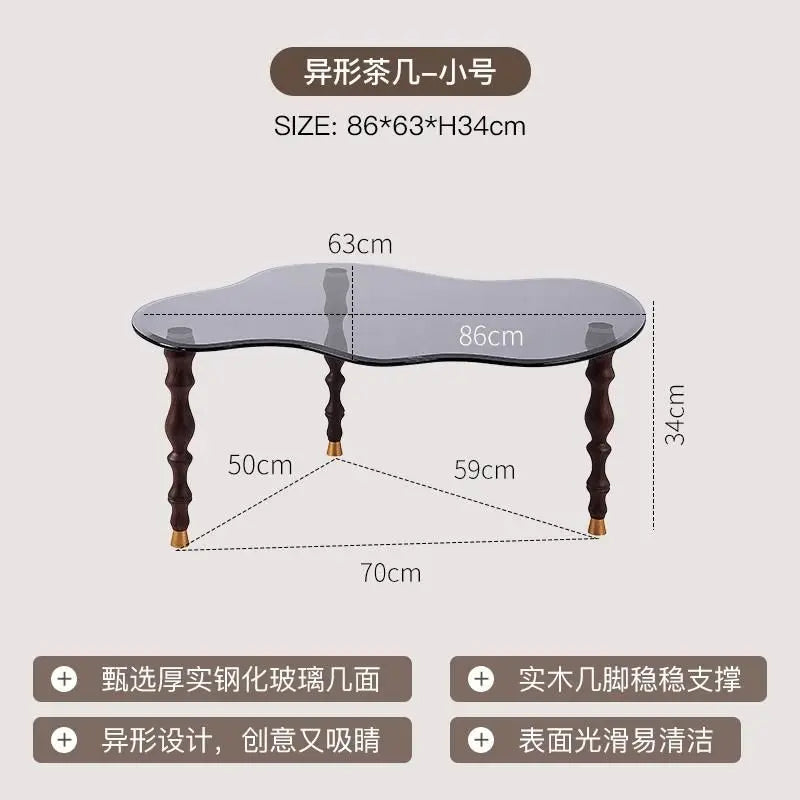 Afralia™ Peanut-Shaped Coffee Table with Solid Wood Legs