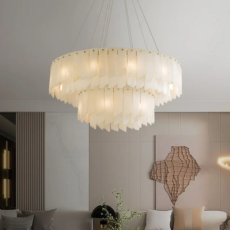Afralia™ LED Gold Spanish Lucite Chandelier for Luxe Living Room Ceiling Decor