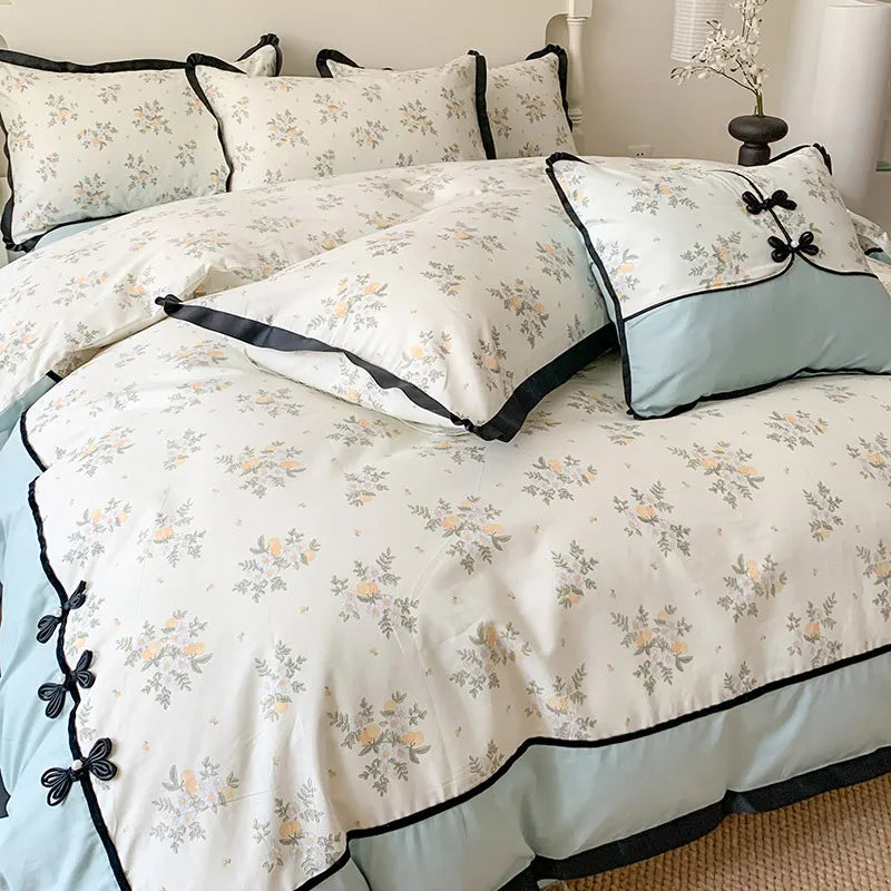Afralia™ Printed Cotton Bedding Set, High Quality, Queen/King Size, Skin-Friendly, Double Bed Linens
