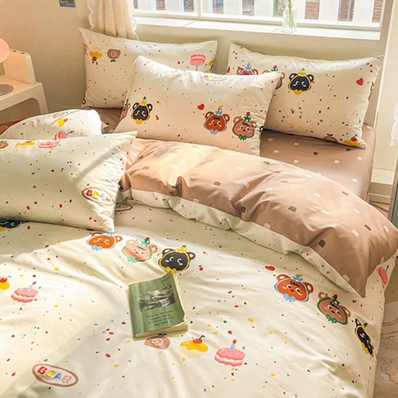 Afralia™ Cotton Cartoon Printed Bed Set with Non-Fading Floral Patterns for Adults