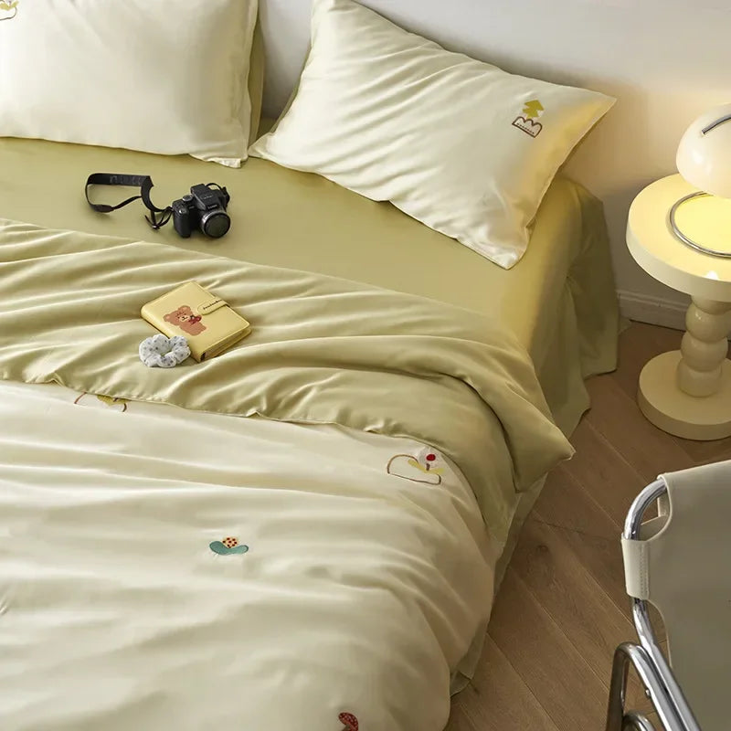 Afralia™ Luxury Embroidery Rayon Bedding Set for Cool Summer Comfort