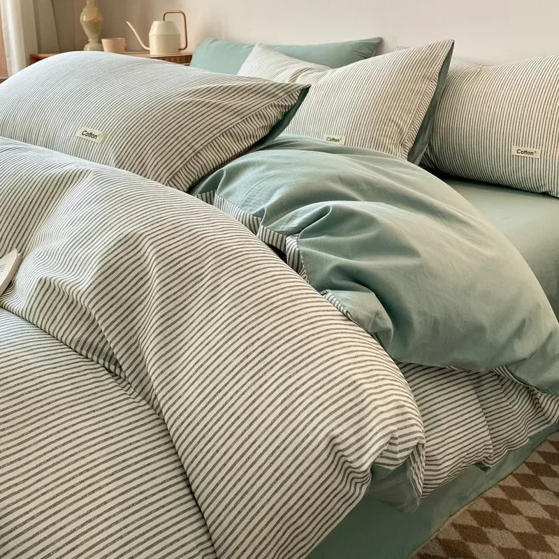 Afralia™ Nordic Cotton Bedding Set: Soft Striped Comforter Cover for Adults