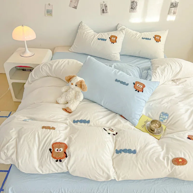 Afralia™ Cartoon Embroidery Jacquard Comforter Sets | Washed Cotton | Soft Skin-Friendly Bed Linen