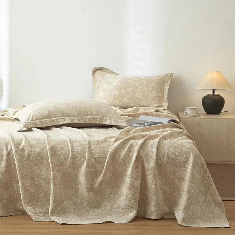 Afralia™ Super Soft Cotton Linen Jacquard Bed Sheet, Cozy Flat Bed Cover for All Seasons