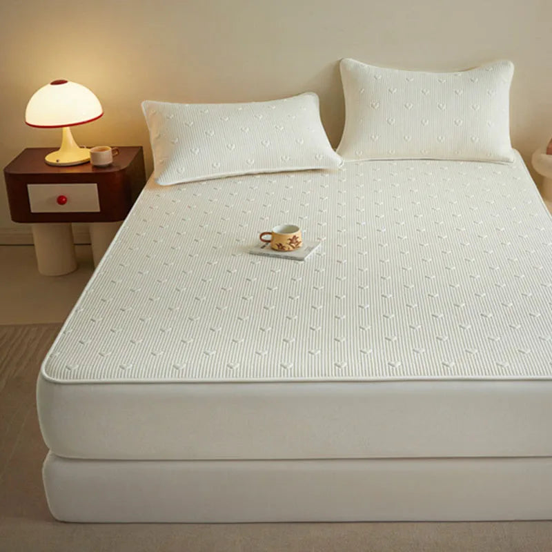 Afralia™ Love Pattern Cotton Fitted Sheet Single - Anti-Slip, Dustproof & Luxury