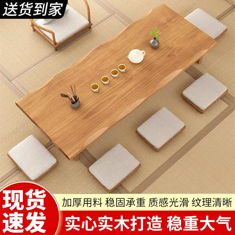 Afralia™ Modern Chinese Solid Wood Tea Table, Chair & Zen Stool Set