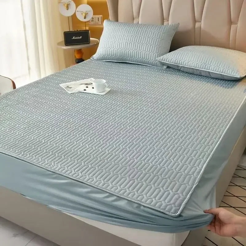Afralia™ Cooling Latex Fitted Sheet Set: Soft 3-Layer Mattress Protector for Hot Sleepers