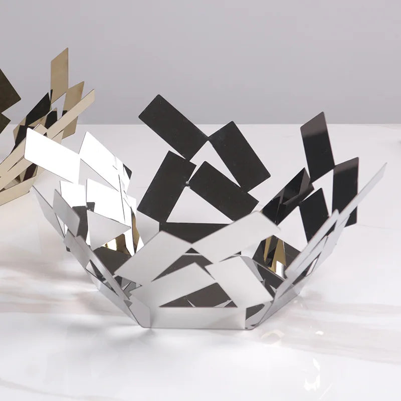 Afralia™ Stainless Steel Fruit Basket, Geometric Metal Tray for Kitchen and Living Room