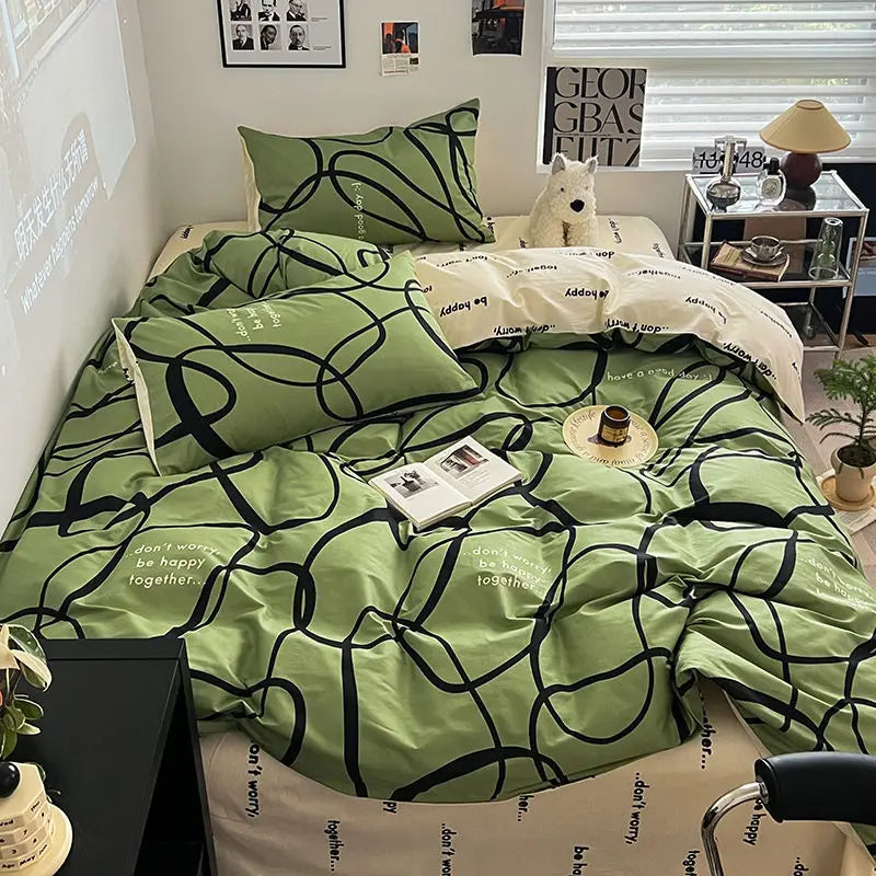 Afralia™ Nordic Cotton Bedding Set Duvet Cover with Sheets Single Queen Decor