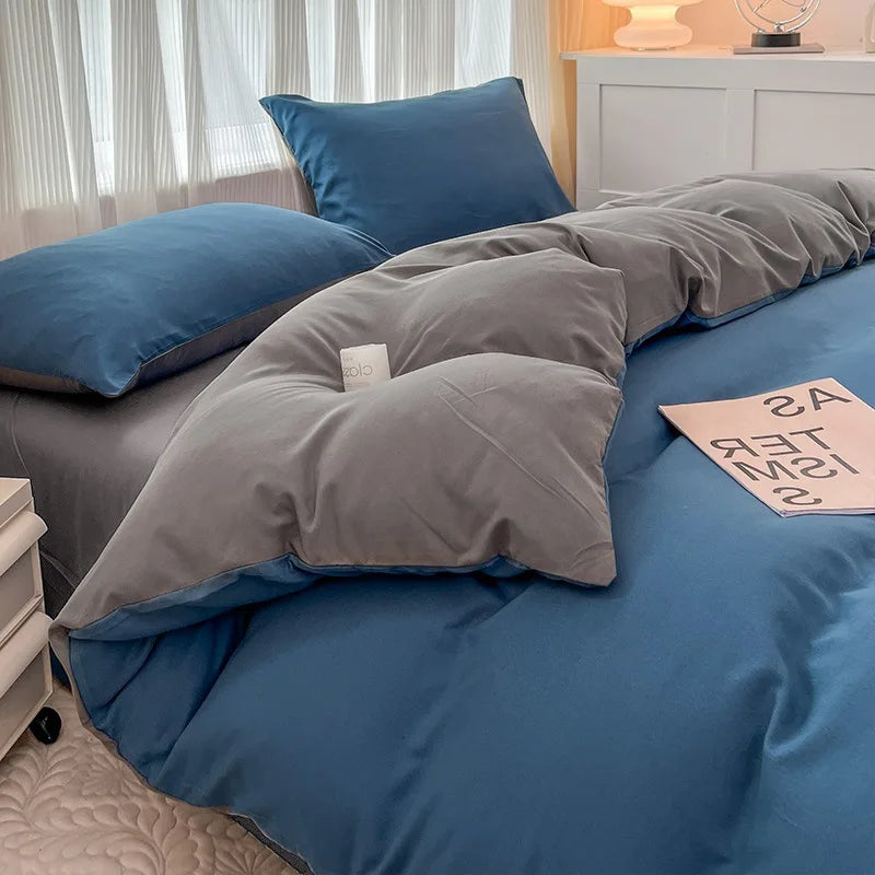 Afralia™ Solid Color Duvet Cover Set - Queen King Full Size Flat Sheet Bedding