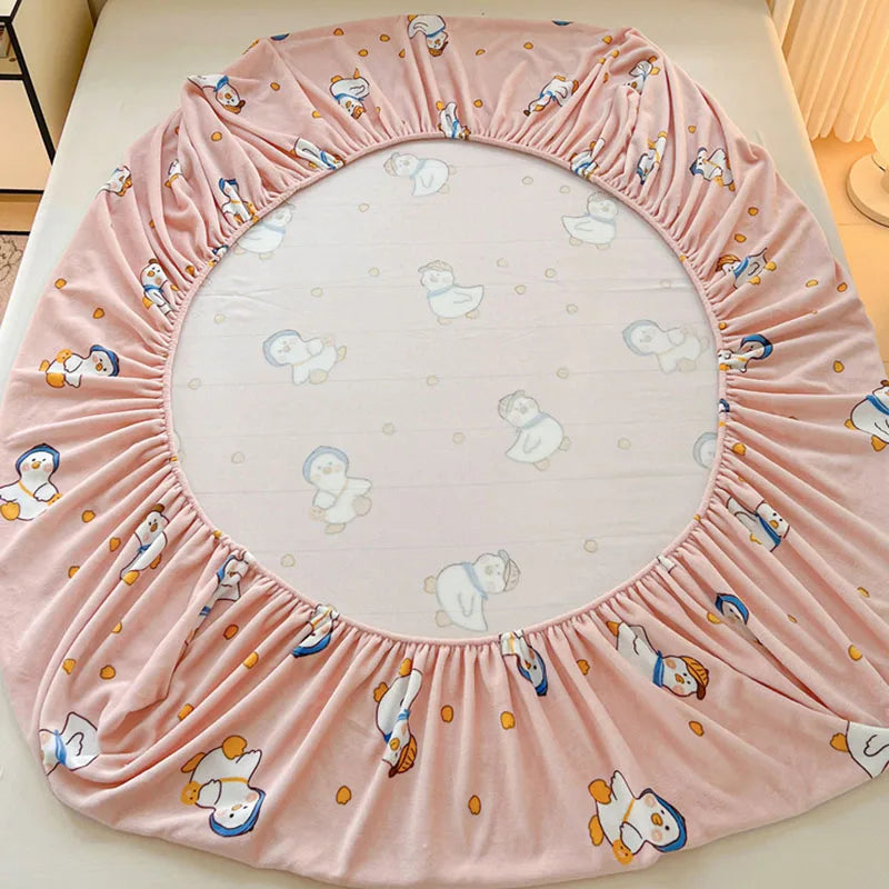 Afralia™ Milk Velvet Cartoon Printed Fitted Sheet - Cozy Plush Mattress Cover