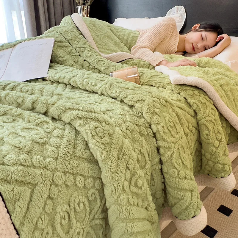 Afralia™ Double-Layer Coral Fleece Blanket: Super Soft Queen King Quilt for Winter