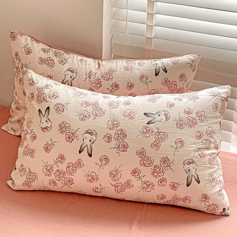 Afralia™ Cotton Flower Printed Comforter Set: Breathable Double-Layer Yarn, Soft Bedding for Girls