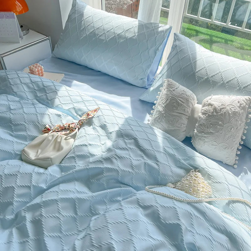 Afralia™ Solid Color Square Jacquard Bedding Set - Cozy Summer Comforter for Girls