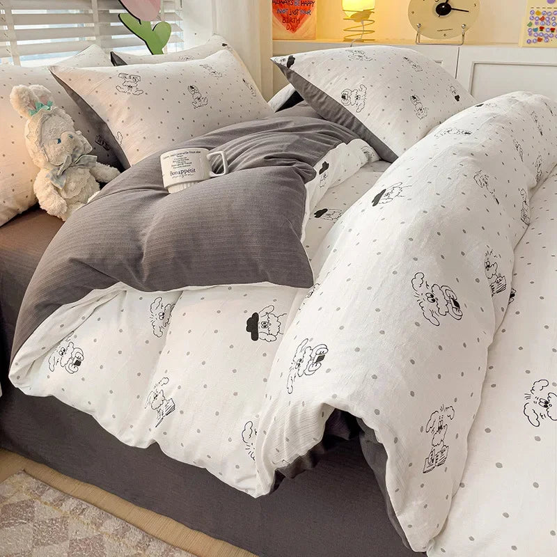 Afralia™ Flower Print Bedding Set 200X230Cm Soft Cotton Duvet Cover Set