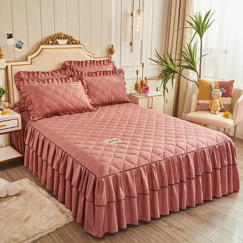 Afralia™ Mixed Color Single Bed Skirt Mattress Cover Quilted Anti-Slip Dustproof Topper