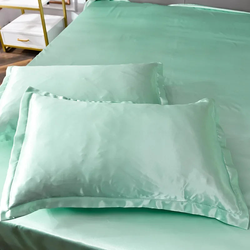 Afralia™ Summer Solid Rayon Silk Bedding Set Lightweight Quilt Cover Set Skin Friendly