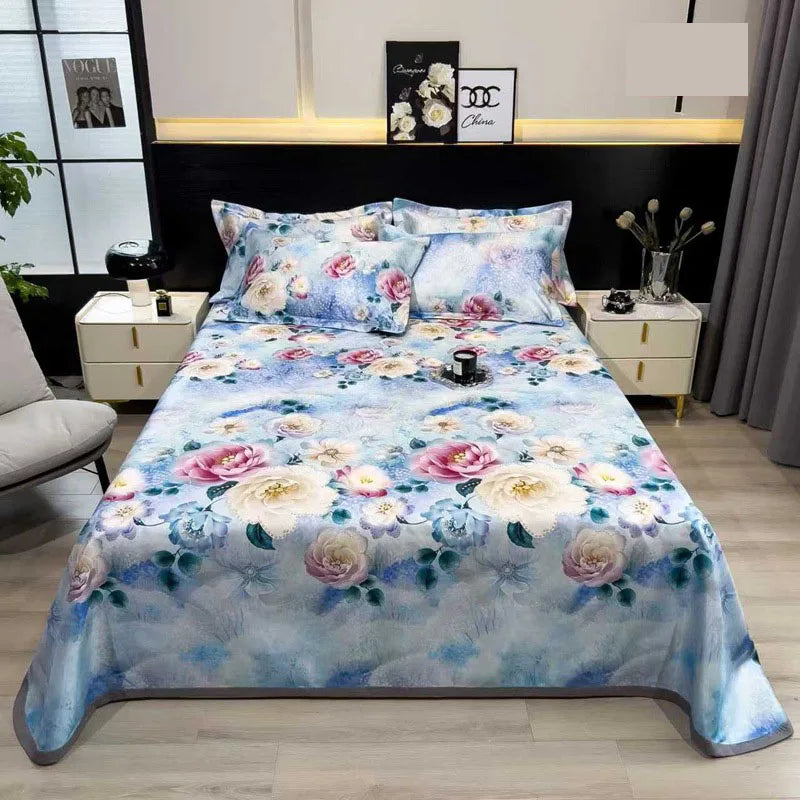 Afralia™ Multicolour Floral Patchwork Satin Bed Cover Set for Smooth Summer Comfort