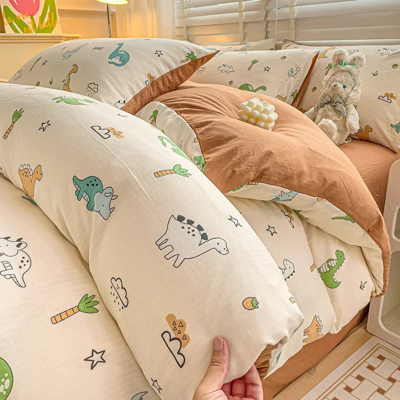 Afralia™ Cotton Flower Printed Comforter Set: Breathable Double-Layer Yarn, Soft Bedding for Girls