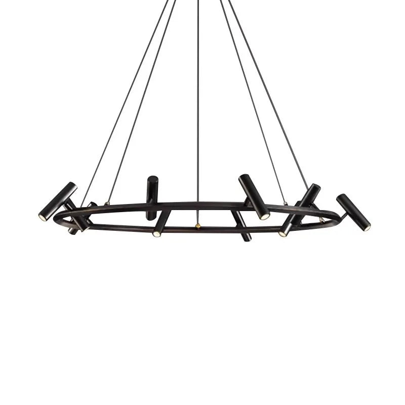 Afralia™ Black Metal Round LED Pendant Chandelier for Indoor Lighting