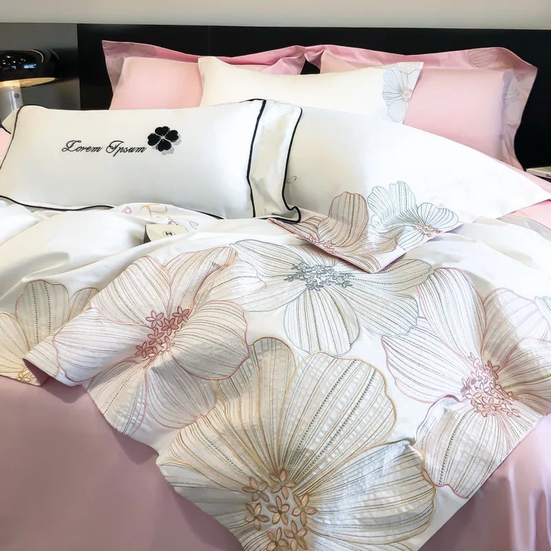 Afralia™ Luxury Cotton Twill Embroidery Duvet Cover Set for Seasons