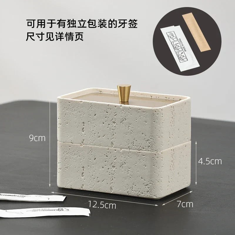 Afralia™ Double Decker Jewelry Organizer with Natural Stone, 2 in 1 Floss Box & Bathroom Ornament