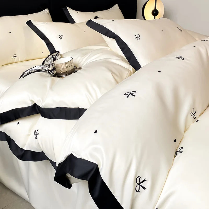 Afralia™ Ice Silk Embroidery Bedding Sets: Luxury Rayon Duvet Set with Lace, Soft & Cozy