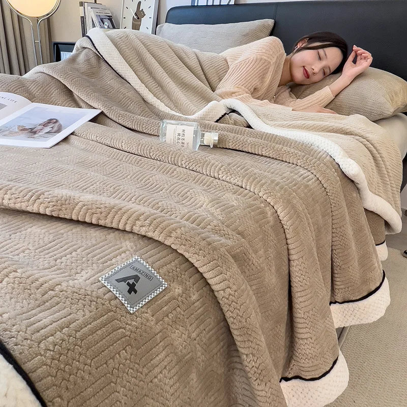 Afralia™ Cozy Jacquard Plush Blanket - Soft Coral Fleece - All-Season - European Solid Stripes