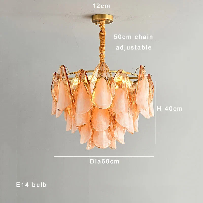 Afralia™ Pink Glass Petal Chandelier: Modern Luxury Ceiling Pendant Light
