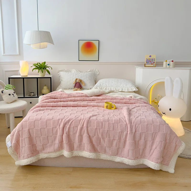 Afralia™ Checkerboard Faux Lamb Fleece Blanket: Soft, Cozy, Dual Sided Sofa Cover, Machine Washable
